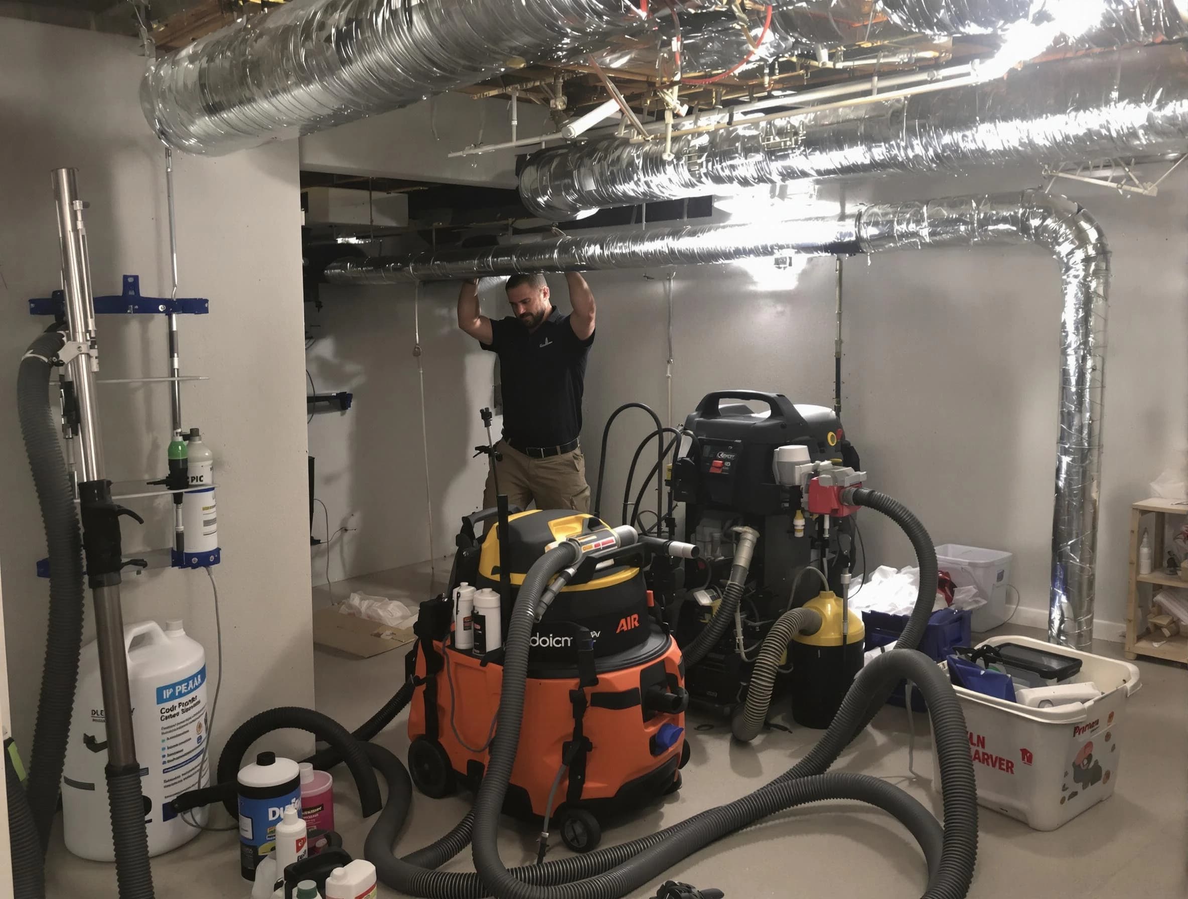 Oklahoma City Air Duct Cleaning specialist performing professional mold removal from air ducts using safety equipment in Oklahoma City