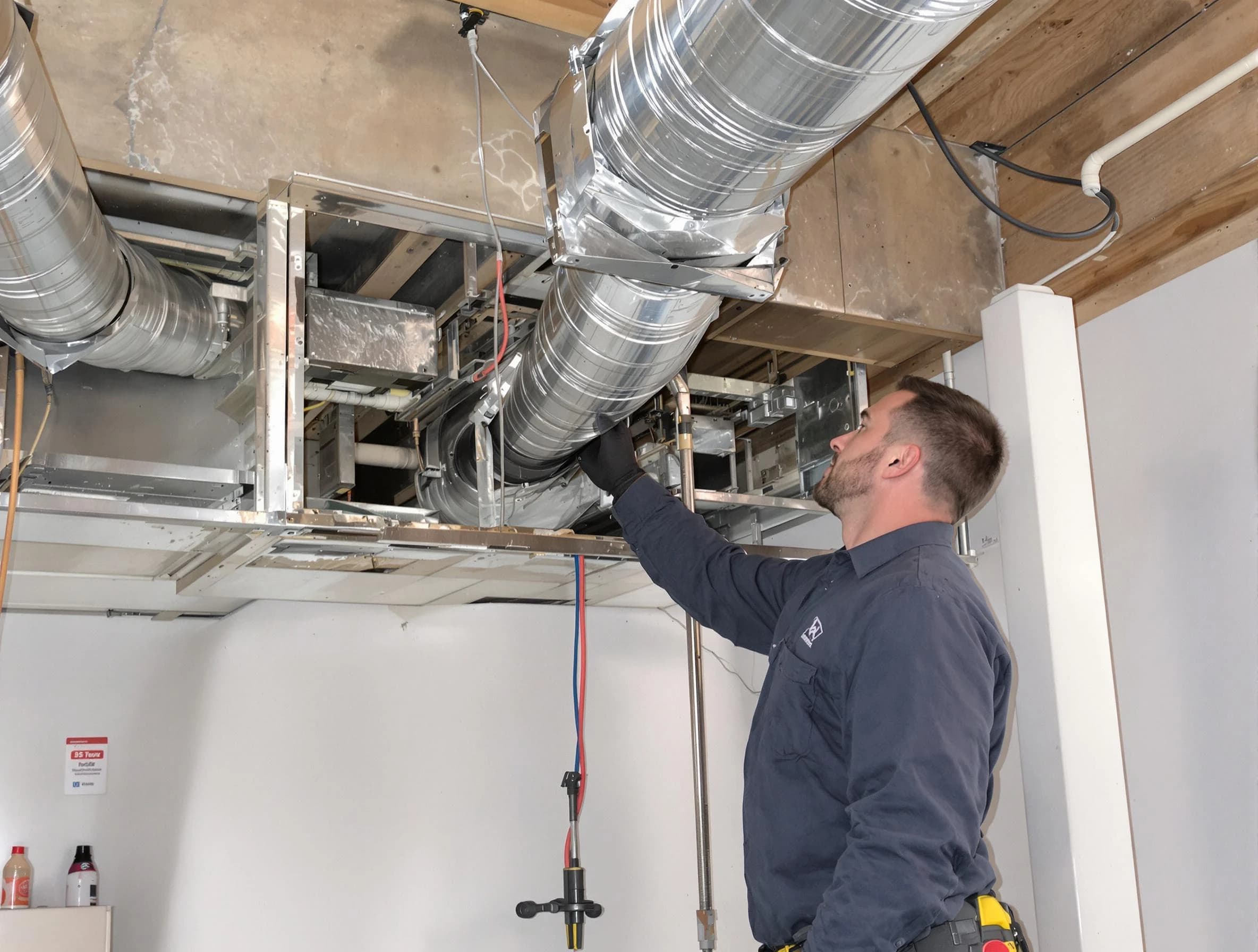 Oklahoma City Air Duct Cleaning technician performing professional air duct repair using specialized tools in Oklahoma City