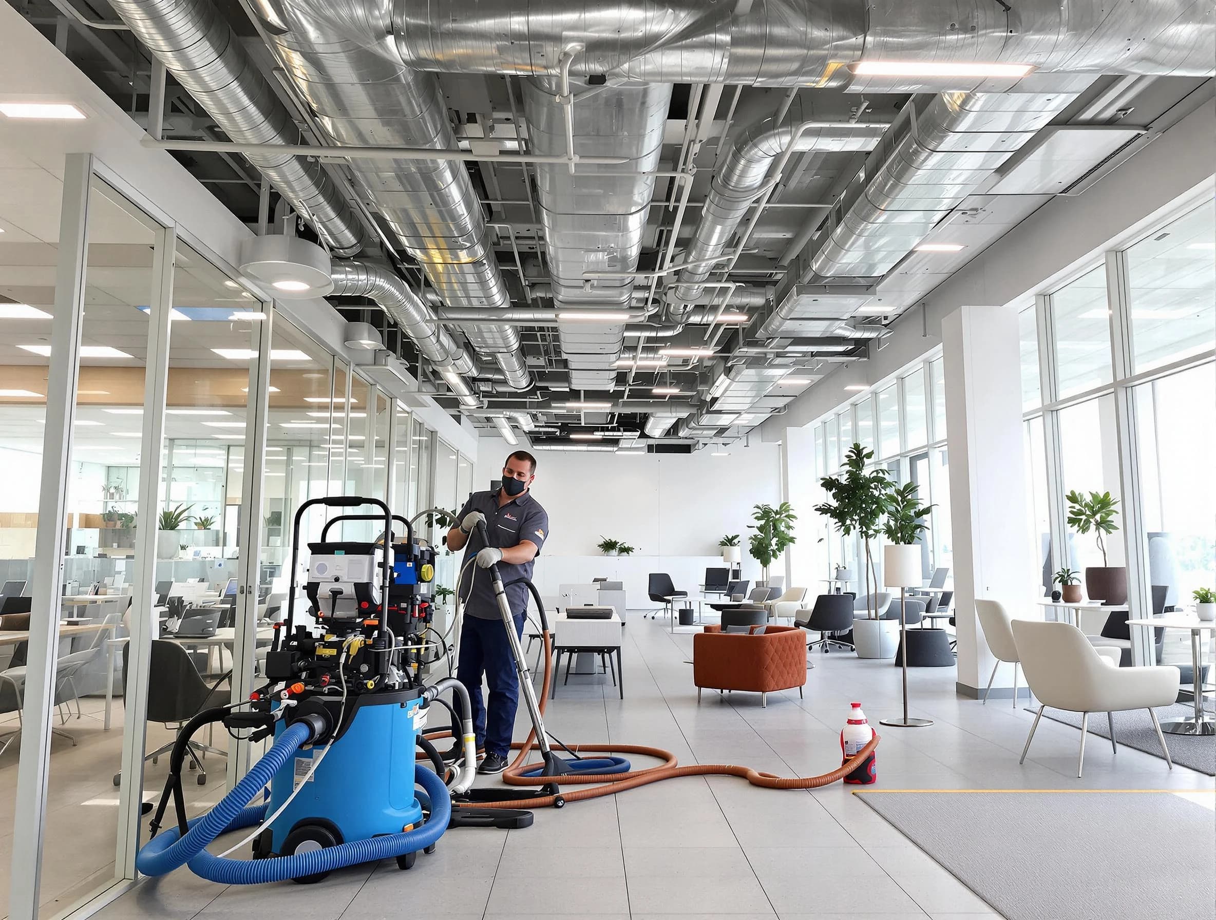 Oklahoma City Air Duct Cleaning team conducting comprehensive commercial duct cleaning at a business location in Oklahoma City