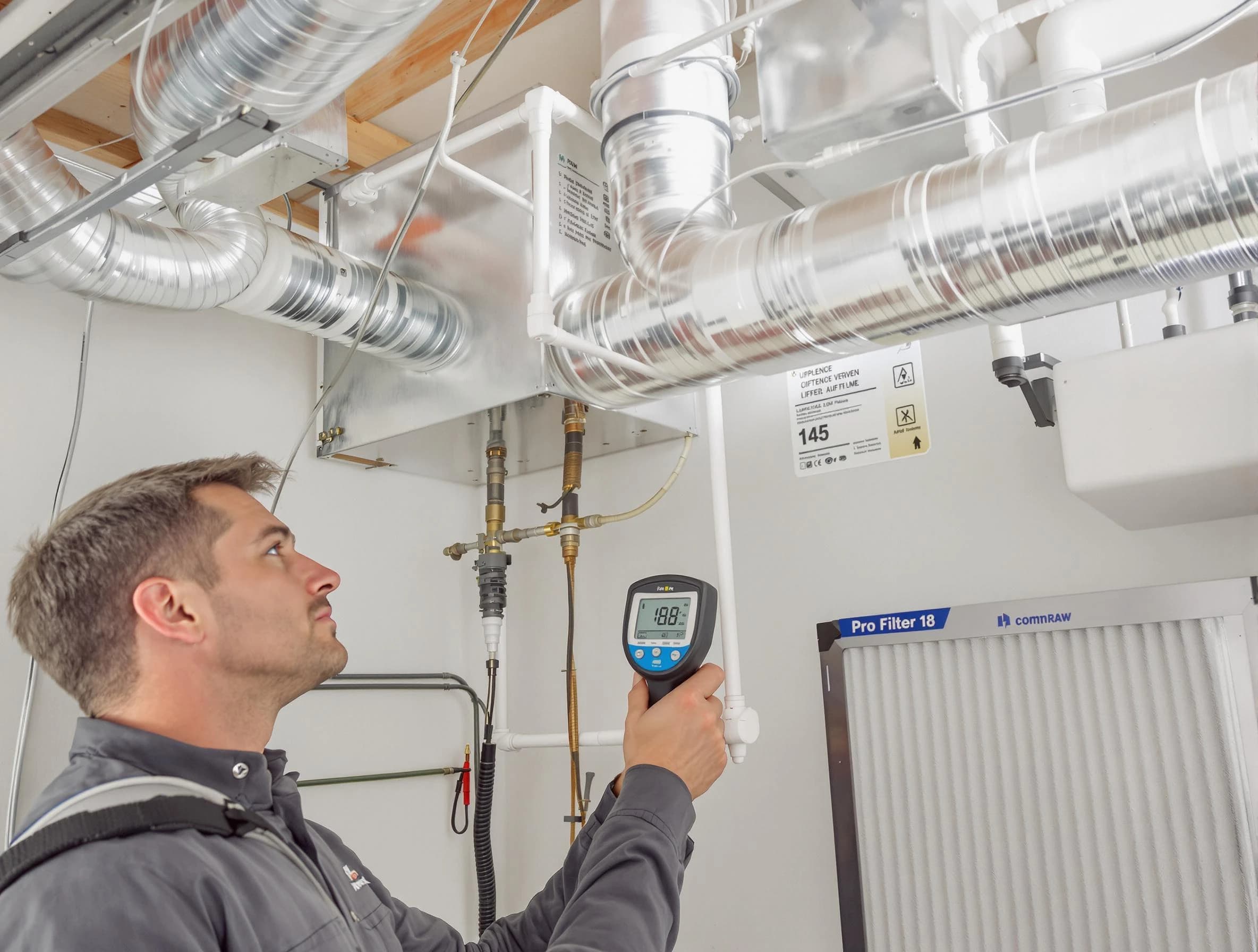 Oklahoma City Air Duct Cleaning expert conducting detailed filter system inspection using diagnostic tools in Oklahoma City