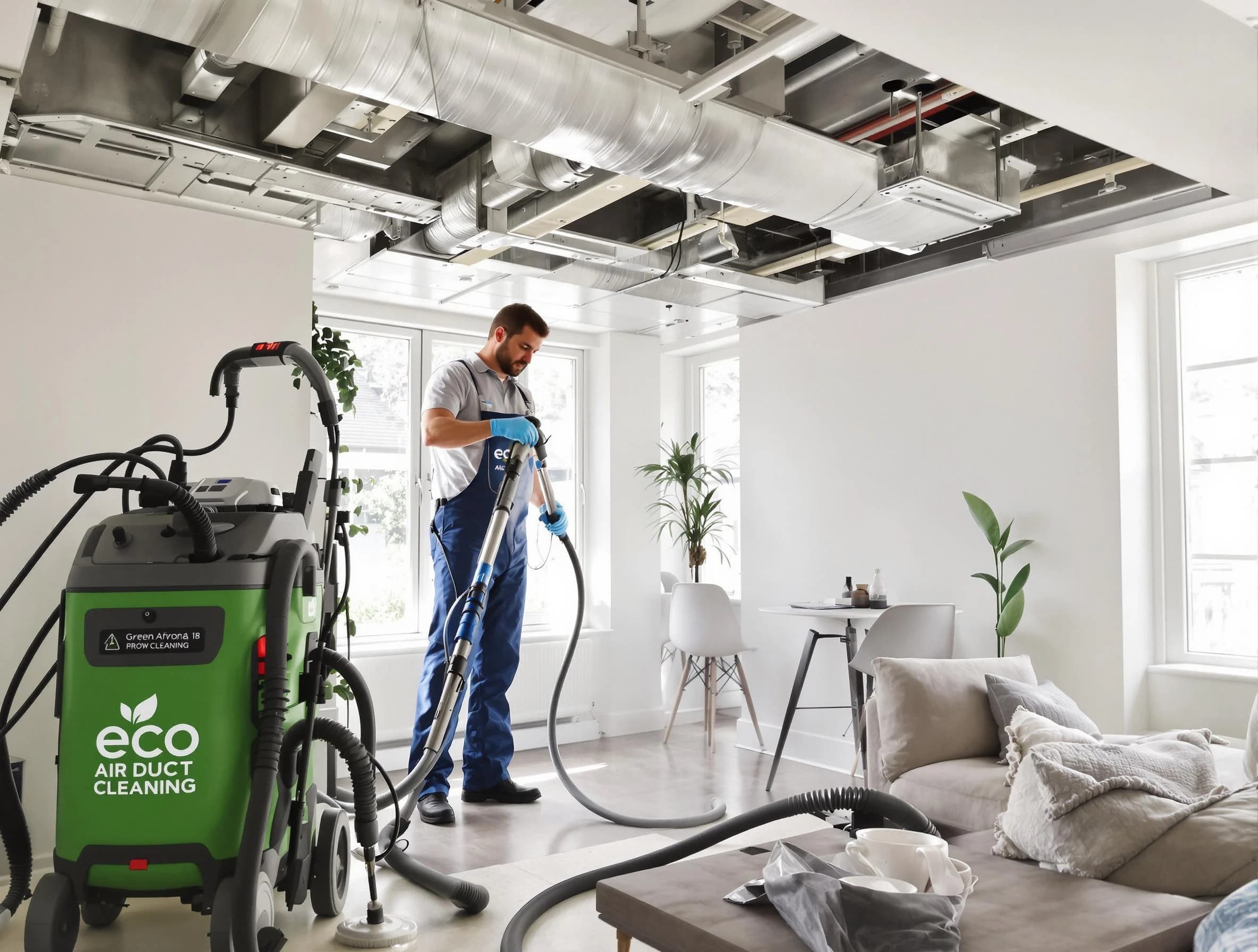 Oklahoma City Air Duct Cleaning technician performing eco-friendly duct cleaning using sustainable methods in Oklahoma City