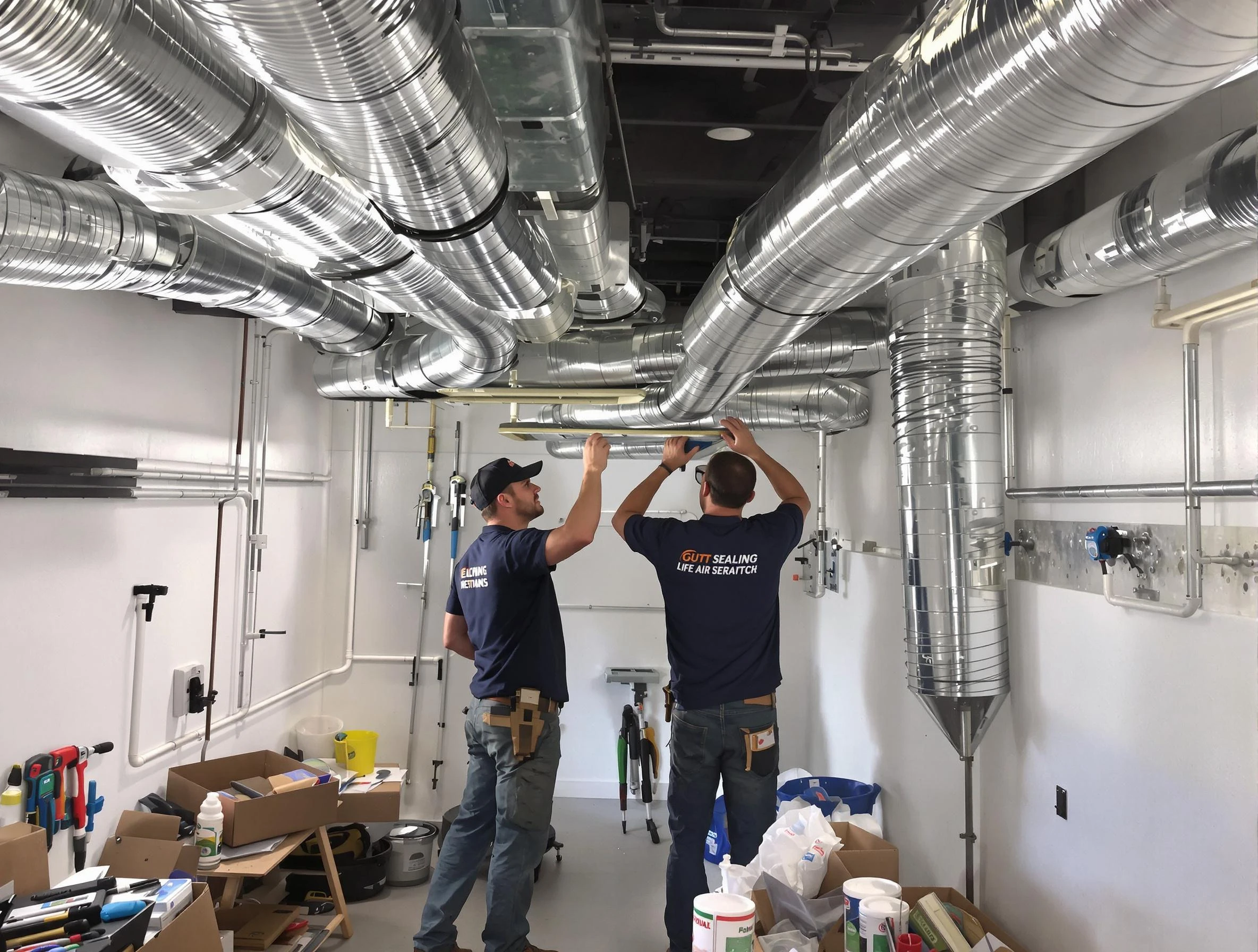 Oklahoma City Air Duct Cleaning technician applying professional duct sealing solutions in Oklahoma City
