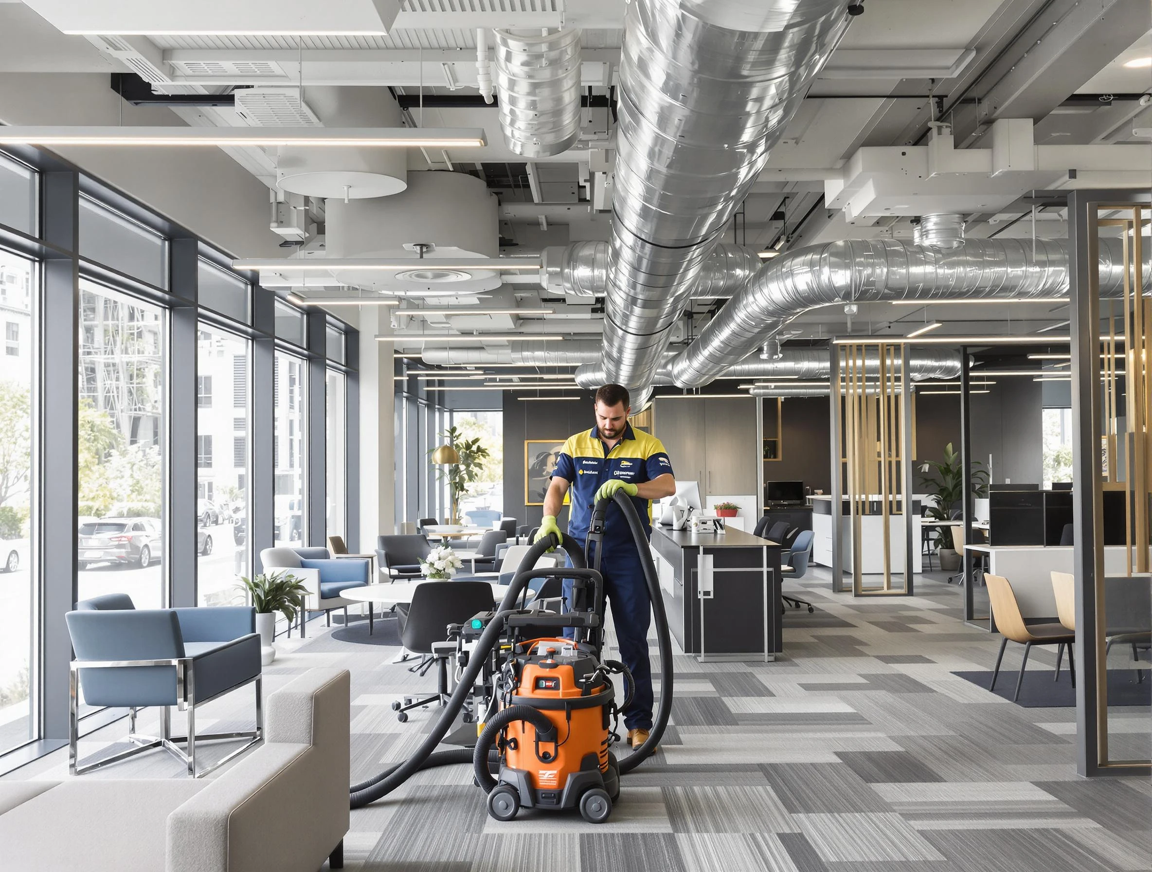 Oklahoma City Air Duct Cleaning team performing thorough commercial duct cleaning at a Oklahoma City business center