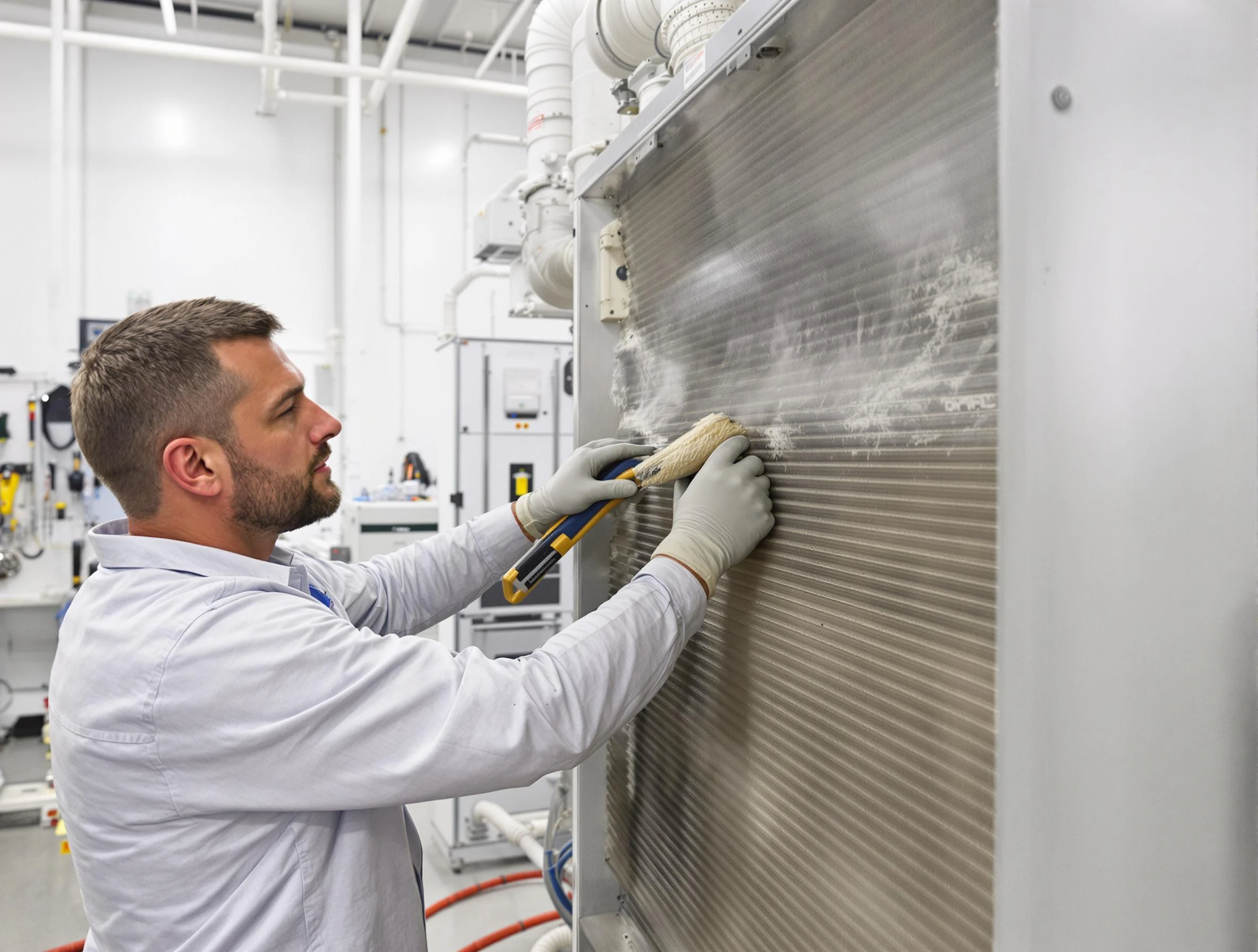 Oklahoma City Air Duct Cleaning technician performing precision commercial coil cleaning at a Oklahoma City business