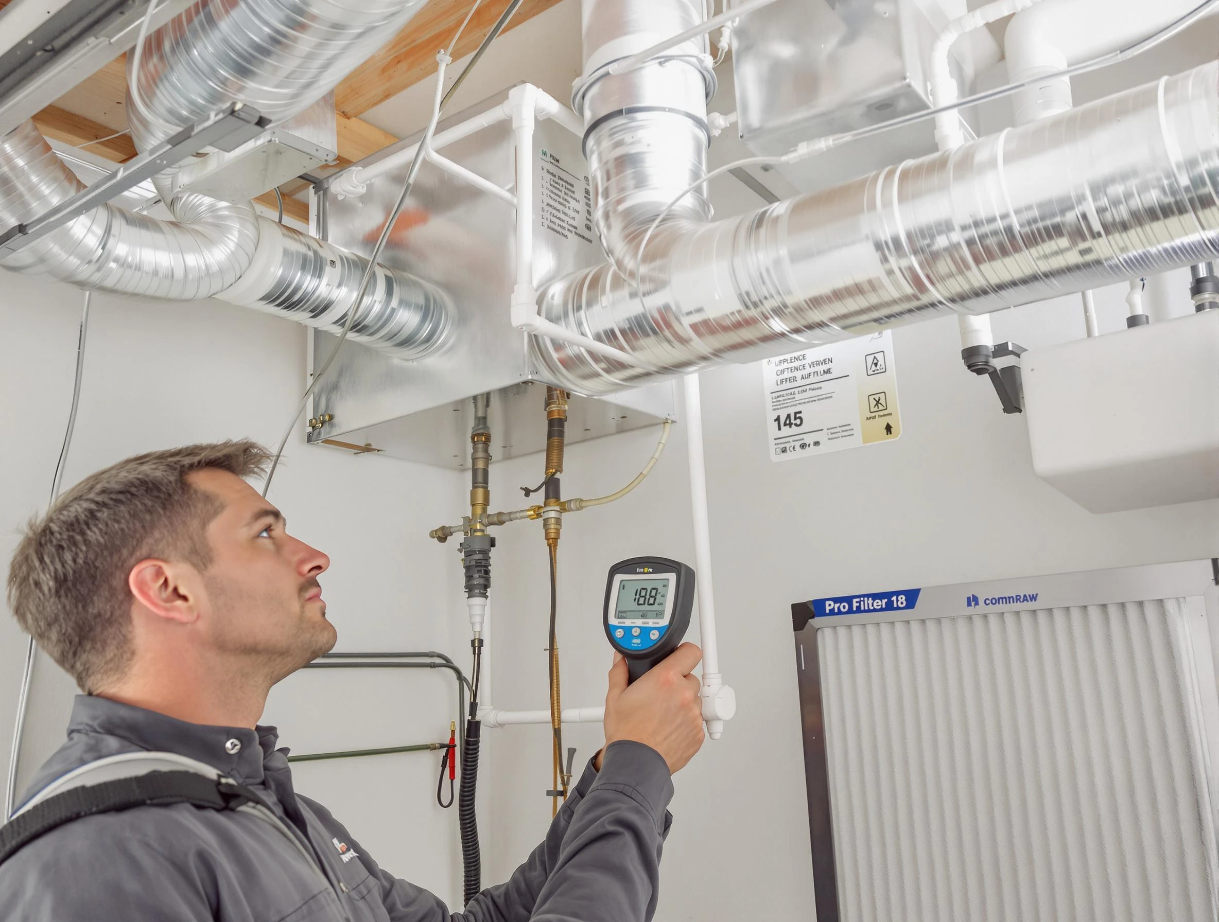 Oklahoma City Air Duct Cleaning expert conducting detailed filter system inspection using diagnostic tools in Oklahoma City